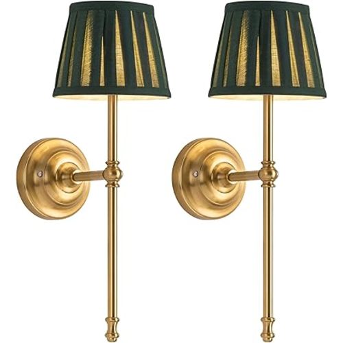 KDG Cordless Wall Sconces Set of 2, Small Wireless 5200mAh Rechargeable Battery Fabric LED Wall Lamps, Portables Lightings for Wall Painting, Living Room, Bedroom, Hallway, Gifts, Night Light (Green)