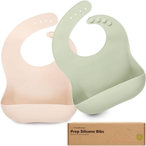 KeaBabies 2-Pack Silicone Baby Bibs for Eating - Sturdy Food-Grade Silicone Bibs for Babies Girl, Boy, Large Food Catcher, Clean & Put On Easily, Waterproof Toddler Feeding Essentials (Macaron)