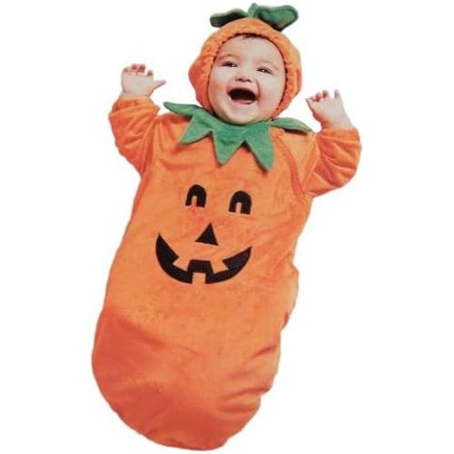 Newborn Baby Girl Boy Halloween Outfits Plush Pumpkin Hoodie Zipper Onesie Long Sleeve Fleece Hooded Jumpsuit Sack