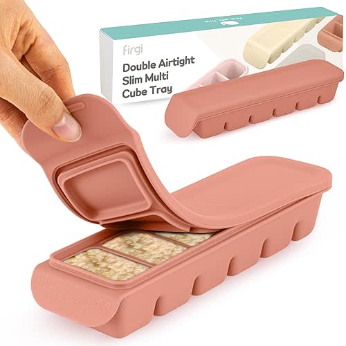 Firgi Silicone Ice Cube Freezer Tray with Lid, 100% Food-Grade Platinum Silicone,Leak Resistance & Dishwasher Safe for Baby Food Prep,Breast Milk,Purees, Korean Made (Indie Pink 2-Pack 1 oz/6 ct)
