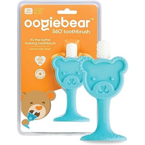 oogiebear Infant-to-Toddler Training Teether Toothbrush - 0-2 Years - 360° Soft Silicone, Promotes Safe Brushing, Baby & Kids Health - Teddy Bear Design Oral Care - 1 Unit