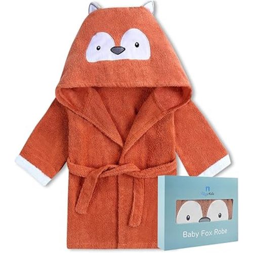 BlueMello Baby Fox Bathrobe | Ultra-Soft Hooded Robe for Toddlers 0-6 Months | Essential Bath Towel for Infants | Ideal for Infant Boy Accessories and Newborn Registry | Perfect Baby Girl Shower Gift