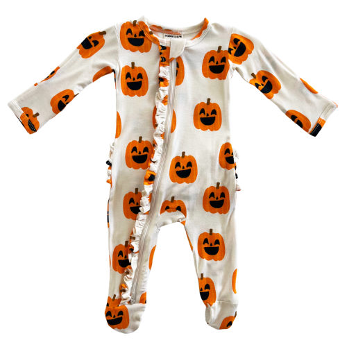 2-Way Ruffle Zip Footie, Jack-O-Lantern