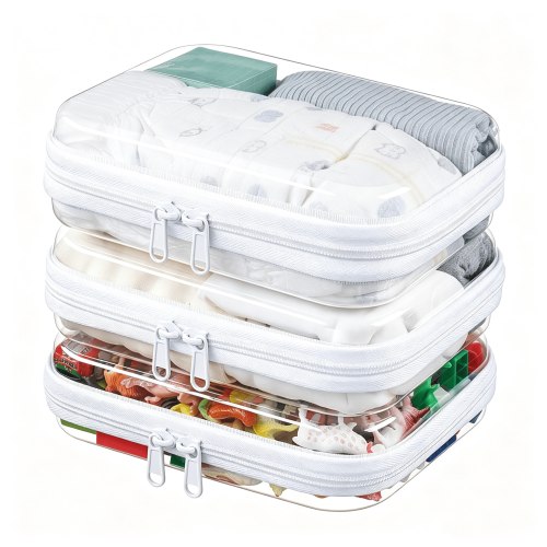 CCOCC 3-Pack Medium Clear Hard Shell Zipper Pouches, Clear Zipper Bags, Hard Case Pouches for Purse & Diaper Bag Organizer,And Travel Essentials Diaper Bag Organizer Pouches