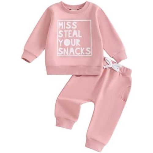 Toddler Baby Girl Fall Clothes Infant Outfit Letter Print Long Sleeve Pullover Sweatshirts and Jogger Pants Set