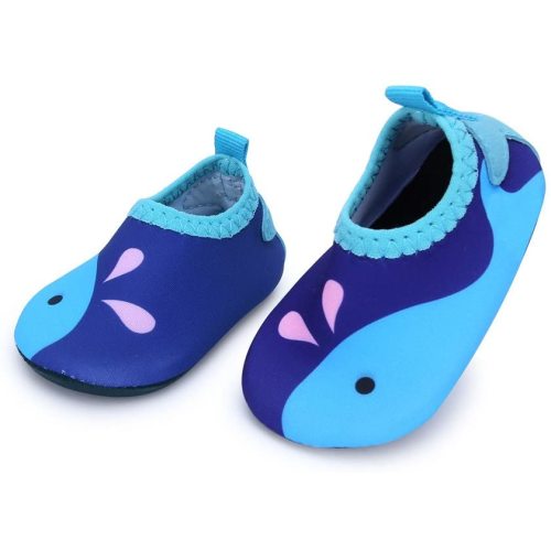 JIASUQI Baby Boys and Girls Barefoot Swim Water Skin Shoes Aqua Socks for Beach Swim Pool - 6-12 Months Infant - Blue/Fish