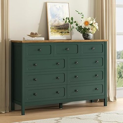 CARPETNAL 55" Green Dresser for Bedroom with 9 Drawer & Deep Drawers
