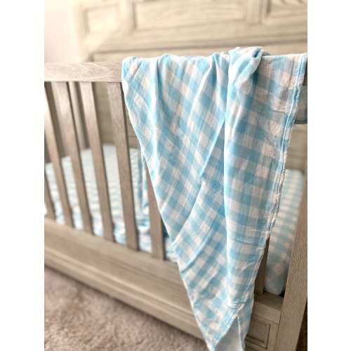 Blue Gingham Muslin Bamboo Oversized Swaddle Blanket
