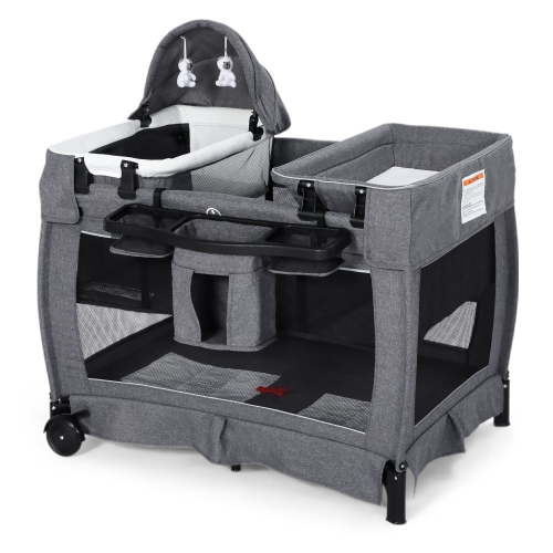 LINLUX Pack and Play w/ Bassinet & Changing Table, Baby Playard for Toddler, Newborn Crib Baby Bed,Gray