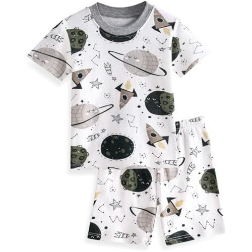 Yoofoss Toddler Pajamas Organic Cotton Baby Girl Boy Pajamas Summer Short Sleeve Kids Clothes Snug Fit Pjs Set 2 Piece