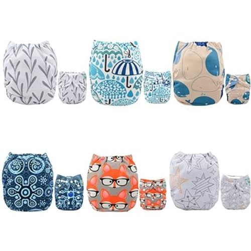 ALVABABY 6 Pack Cloth Diaper with 12 Inserts One Size Adjustable Washable Reusable Diaper Cover for Baby Girls and Boys