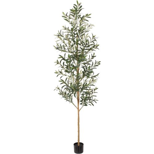FLOWORLD 7FT Olive Trees Artificial Indoor, Tall Faux Olive Tree 7FT (84in) with Natural Wood Trunk & Realistic Olives, Stable Base, Pet Friendly Artificial Plant for Home Office, Living Room, Outdoor