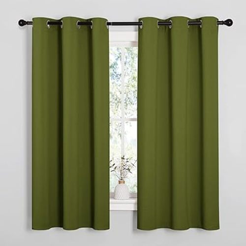 NICETOWN Olive Green Blackout Curtains 68 inches Length for Laundry Room, 2 Panels, 42" Wide, Thermal Insulated Decoration Drapes for Office Window