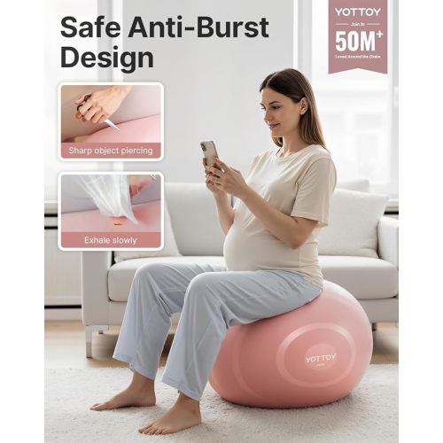 YOTTOY Anti-Burst Exercise Ball for Working Out, Yoga & Pregnancy, Extra Thick Workout Ball for Physical Therapy & Fitness