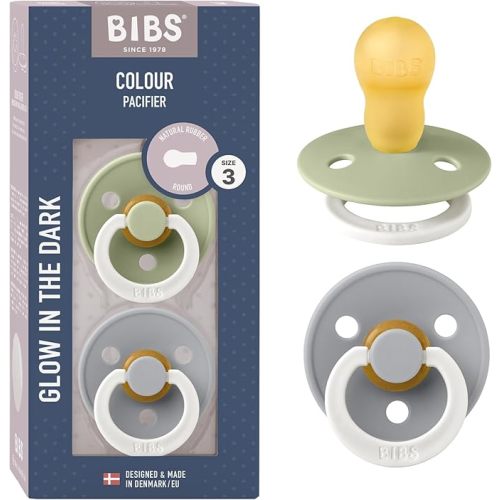 BIBS Colour Glow Pacifiers | Set of 2 BPA-Free Latex Baby Pacifiers | Round Nipple | Made in Denmark