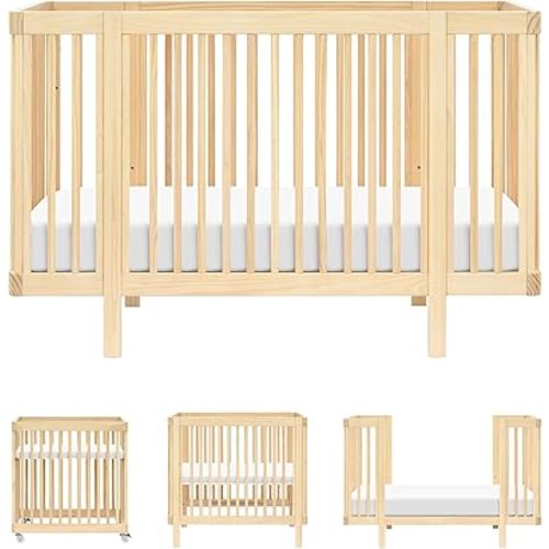 Babyletto Pogo Convertible All-Stages® Bassinet, Midi, Full-Size Crib in Blonde, GREENGUARD Gold Certified, Portable & Adjustable with Conversion Kits and Pads Included