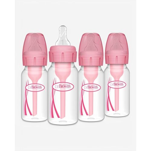 Dr. Brown's Anti-Colic Options+ Narrow Baby Bottle, Pink, 4 oz, 4-Pack