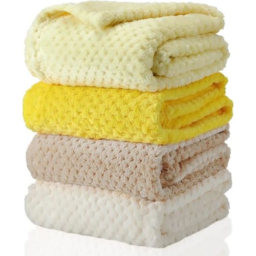 Frienda 4 Pcs Baby Fuzzy Blanket Fluffy Baby Blanket for Boys Girls Soft Warm Infant Newborn Toddler Receiving Nursery Bed Supplies, 32 x 24 Inch(Yellow Color)