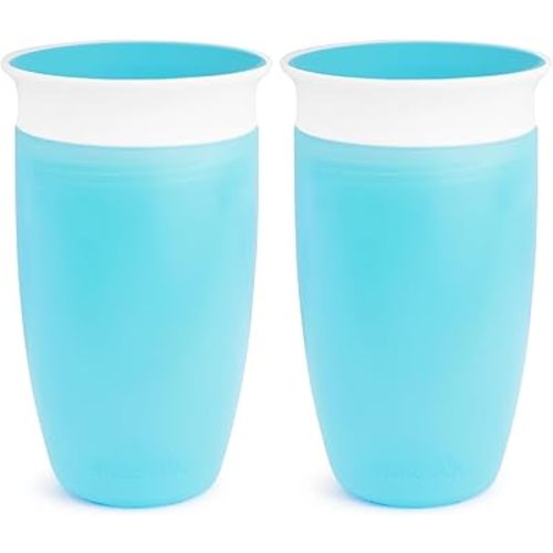 Munchkin Sippy Cups for Toddlers 1-3, Spill Proof Miracle 360 Cup, 10 Ounce, 2 Pack, Green/Blue