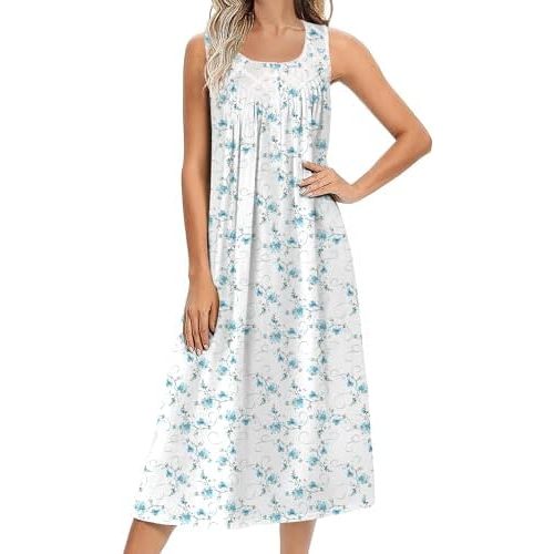 Ekouaer Nightgowns for Women Cotton Long Night Gown Sleeveless Sleep Dress Victorian Nightdress Ladies Sleepwear S-XXXL