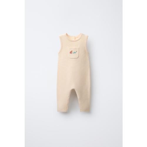 EMBROIDERED ELEPHANT KNIT OVERALLS 9-12 months - Ecru | ZARA United States