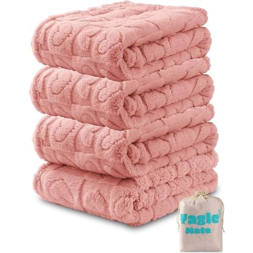 4 Pcs Baby Blankets,Fleece Checkered Blanket, Fluffy Small Crib Blankets for Girls, Toddler Receiving Blankets 30×40 Sakura Pink