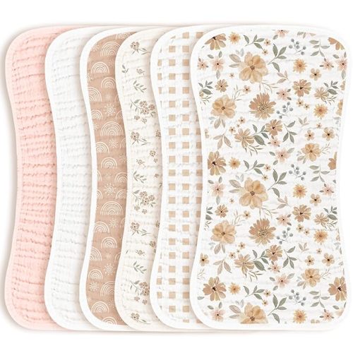 Konssy Muslin Baby Burp Cloths Sets for Unisex- 6 Pack Large 100% Cotton Burping Clothes for Newborn, Baby Girls and Boys