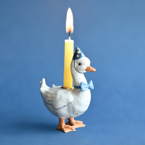 Blue Goose Cake Topper | Porcelain Party Animal | Candle Holder