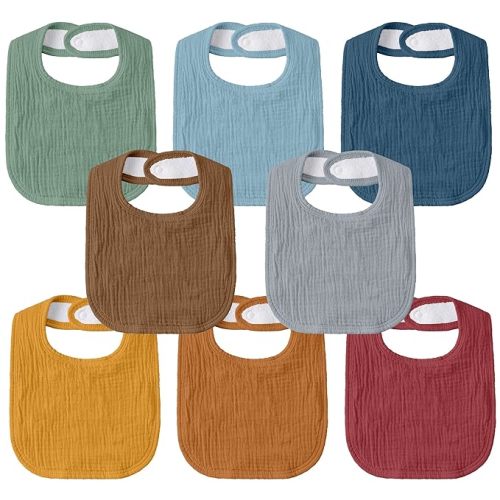 GLLQUEN BABY Muslin Drool Bibs for Boys Girls 8 Pack, Adjustable Baby Bibs for Drooling and Teething, Soft Cotton Baby Bandana Bib for Newborn Feeding Essentials (Cozy Rainbow)