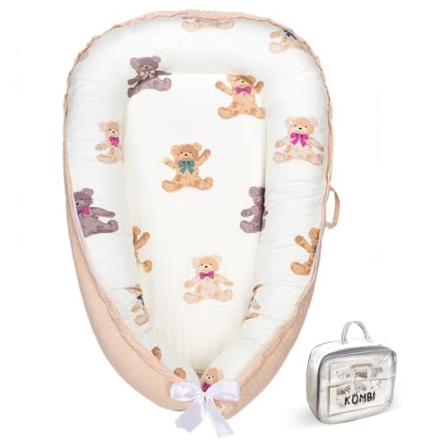 KOMBI Baby Lounger for Newborn - Comfortable Co Sleeper, Breathable & Portable Infant Nest Cover, Ivory