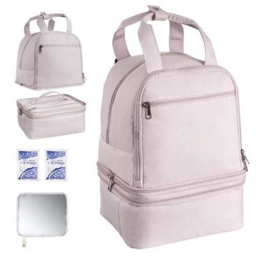 Breast Pump Backpack with 2 Ice Packs, 8 Compartments, Insulated & Waterproof, Fits S1/S2, Light Pink