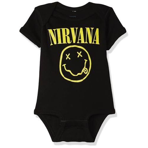 Nirvana unisex baby Nirvana Smiley Onesie, Black, 6 Months and Toddler T Shirt Set, Black, 12 US