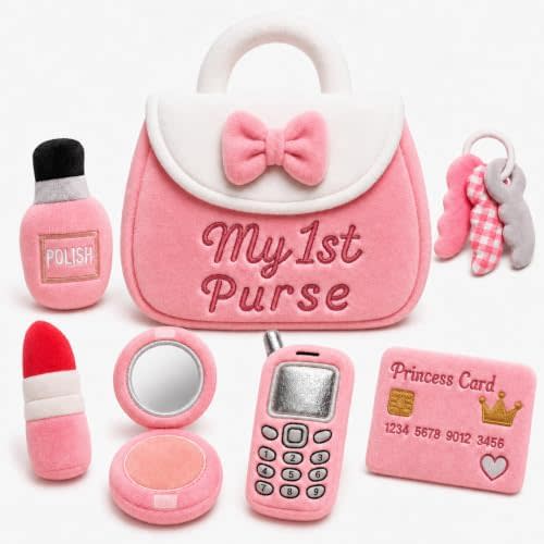 My First Purse for Baby & Toddler Girls, 7 PCS Soft Plush Baby Purse Set