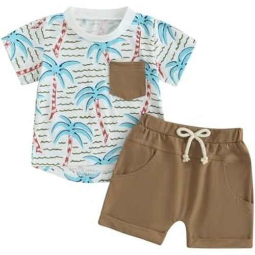 Baby Boy Summer Clothes Tropical Palm Tree Print T-shirt Shorts Set Infant Toddler Hawaiian Beach Outfits