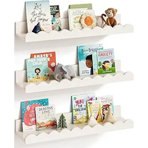 G&W Gruwald Nursery Book Shelves, Set of 3, Nursery Decor for Baby and Toddler, Scalloped Shelves, Book Shelf for Kids Rooms, Wall Book Shelf for Bedroom Kids