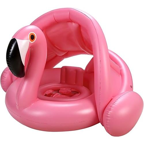 Baby Pool Float with Canopy,Flamingo Inflatable Swimming Ring,Infant Pool Floaties Sunshade Toys for Baby Girls Boys Toddlers Pink