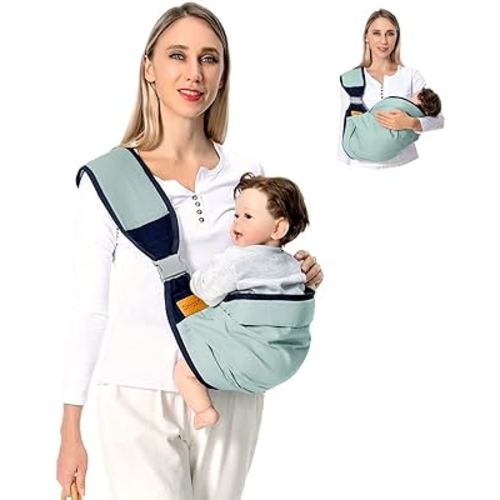 Baby Sling Carrier, Baby Carrier Newborn to Toddler(7-45lbs), Toddler Carrier with Safety Buckle, One Shoulder Adjustable Shoulder Strap, One Size Fits All, Green