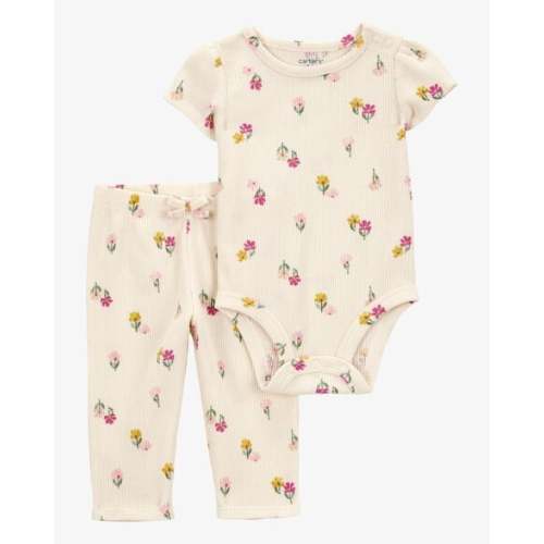 Baby 2-Piece Floral Short-Sleeve Waffle Knit Bodysuit Pant Set - Ivory - Carter's | Carter's