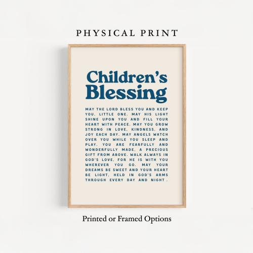 Children’s Blessing Wall Art – Christian Nursery Decor – Baby Blessing Prayer Print – Baptism Gift – Framed Faith Poster