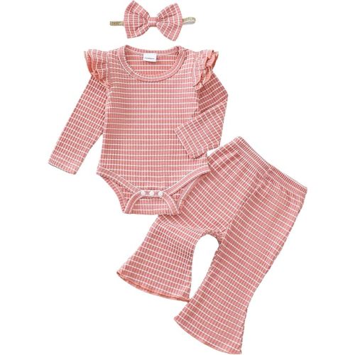 SUNNY PIGGY Newborn Baby Girl Clothes Infant Girls Outfits Ruffle Long Sleeve Romper Pants Set with Headband