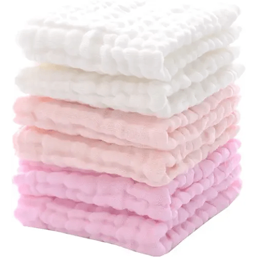 MUKIN Baby Washcloths and Burp Cloths, Soft Absorbent Towels for Newborns, 6 Pack, 12x12 Inches (Pink)