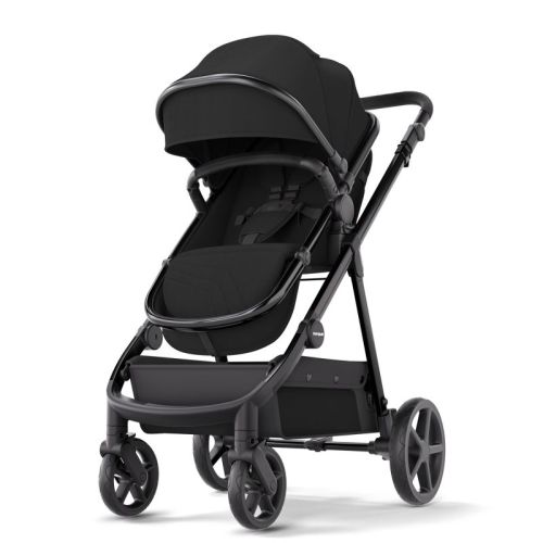 Mompush Meteor 2-in-1 Stroller - Black Fabric Silver Frame