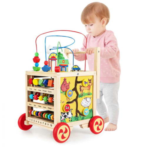 ROLLICKZ 6-In-1 Developmental Learning Educational Toy with Bead Maze, MDF\nPine Wood