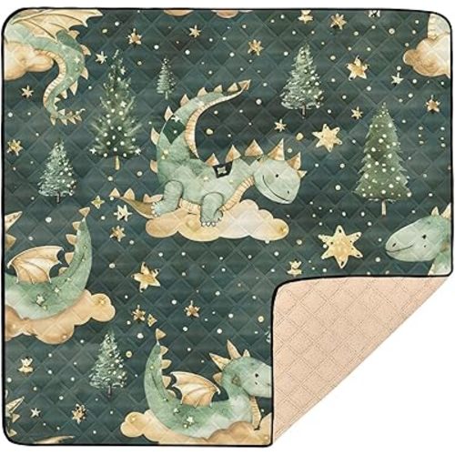 Kigai Cartoon Dragon Baby Play Mat for Floor 50'' x 50'' Soft & Anti- Slip Crawling Mat Playpen Mat Waterproof Foldable Playmat for Infants, Babies, Toddlers