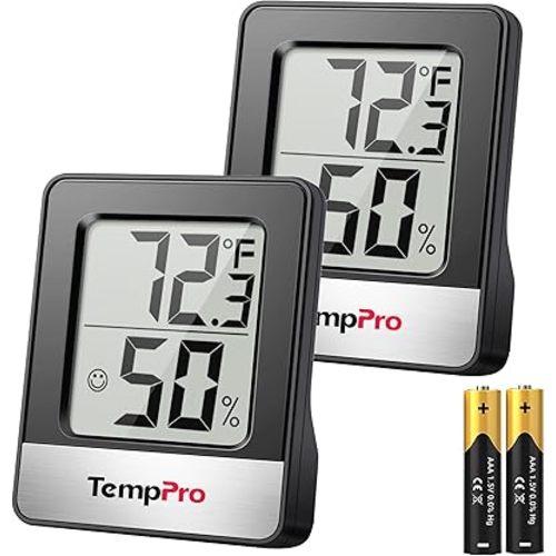 TempPro TP49 2 Pieces Digital Hygrometer Indoor Thermometer Humidity Meter Room Thermometer with Temperature and Humidity Monitor Mini Hygrometer Black Weather Station (Previously ThermoPro)