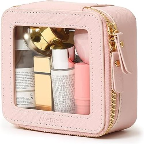 Aveniee Mini Clear Makeup Bag, Small Cosmetic Bags Travel Toiletry Pouch Organizer, TSA Approved Make up Case with Zipper, Car Bag for Essentials,Pink