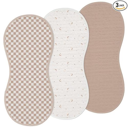Hahafelt 3 Pcs Changing Pad Liners Fits in Peanut Shaped Changing Pad Waterproof Diaper Mats Organic Cotton Mats are Warm on Baby's Back, Washable Reusable (Elegant Style,Brown)