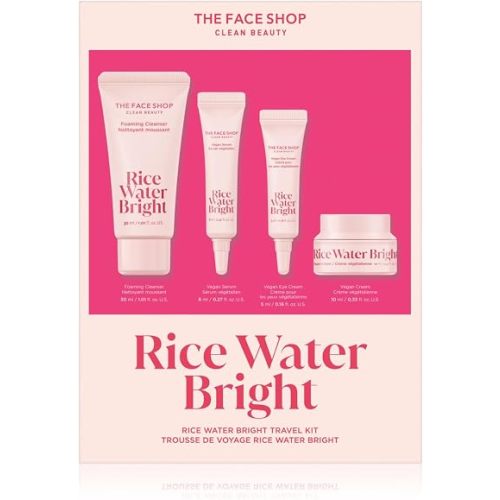 The Face Shop Rice Water Bright Travel Kit, Korean Skin Care Set with Ceramide, Gift Set - Gentle Face Wash & Vegan Skin Care (Serum, Cream, Eye Cream), Hydrating for Dry Skin, Daily Face Moisturizer
