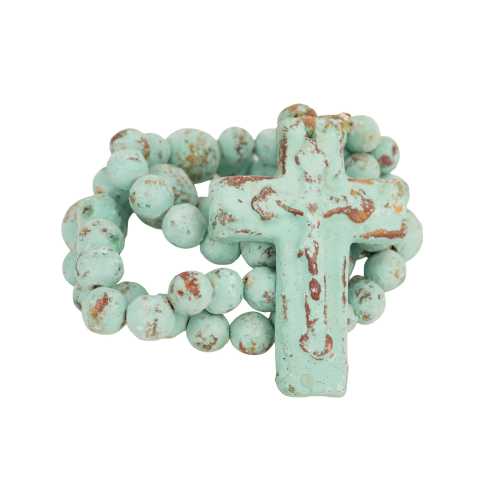 Hope Clay Rosary-WH-Beads-Gorgeous-Turquoise-XLG-48-50 Inches Long-Primitive-Handmade-Hand Painted-Cross-Extra Large-Turquoise-#6