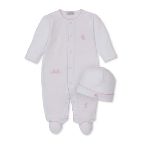 Springtime Bunny Fun White/Pink Footie & Hat Set